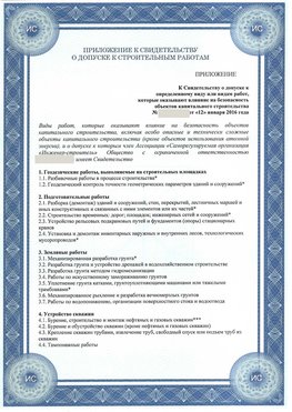Приложение к свидетельству о допуске к строительным работам Вилючинск СРО в строительстве